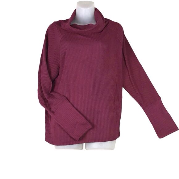 Bobeau Women’s Small Red Cowl Neck Long Sleeve Blouse Soft Stretch Waffle Knit - Picture 8 of 15